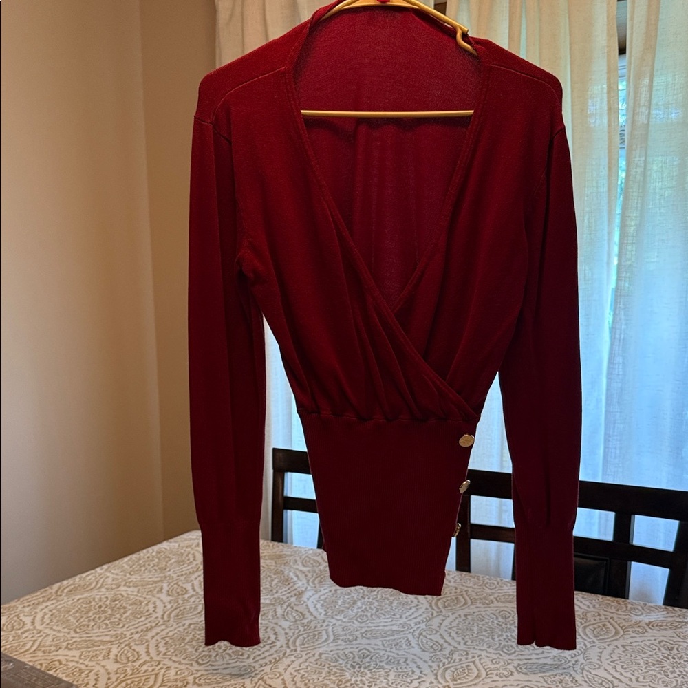 Guess Red Long Sleeve Wrap Top